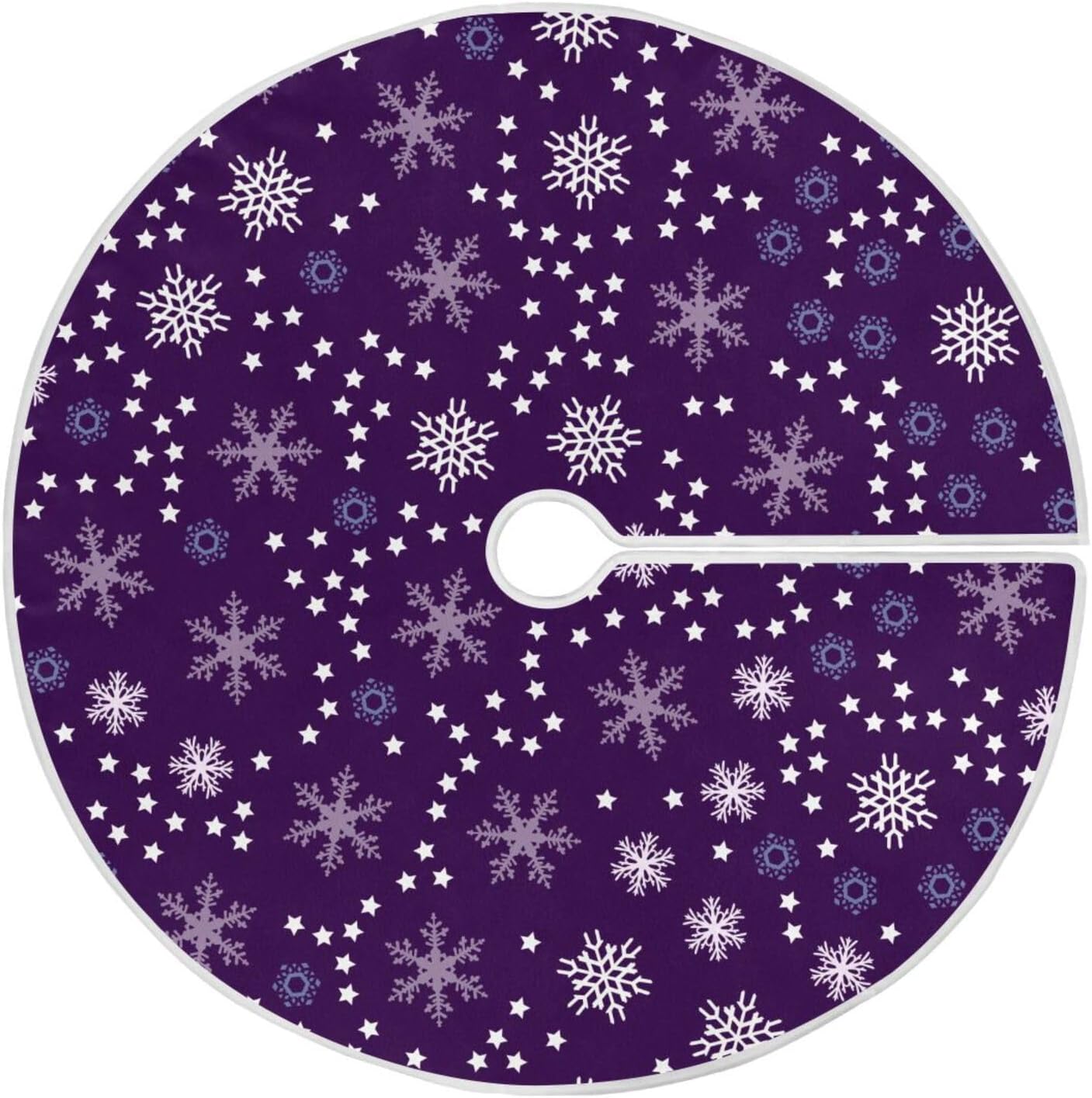 Christmas Purple Snowflakes Tree Skirt, Seasonal Tree Mat Holiday Party Supplies Ornaments Indoor Outdoor Decorations for Tabletop Trees 47.2 Inches