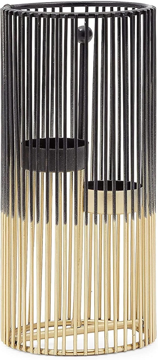 Juvale Set of 2 Black and Gold Geometric Candle Holders for Modern Table Decor (2 Sizes) - Black and Gold Candle Holder Set for Table Centerpieces