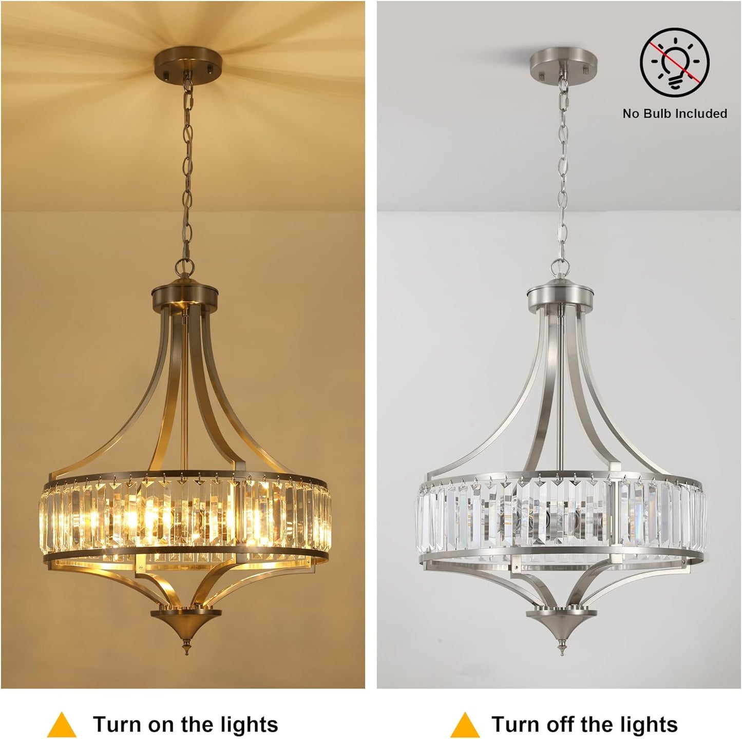 20" Brushed Nickel Chandeliers for Dining Room, 5-Light Modern Crystal Chandelier for Entryway, Hanging Round Light Fixture for Kitchen Island Living Room Bedroom Office Bathroom Staircase