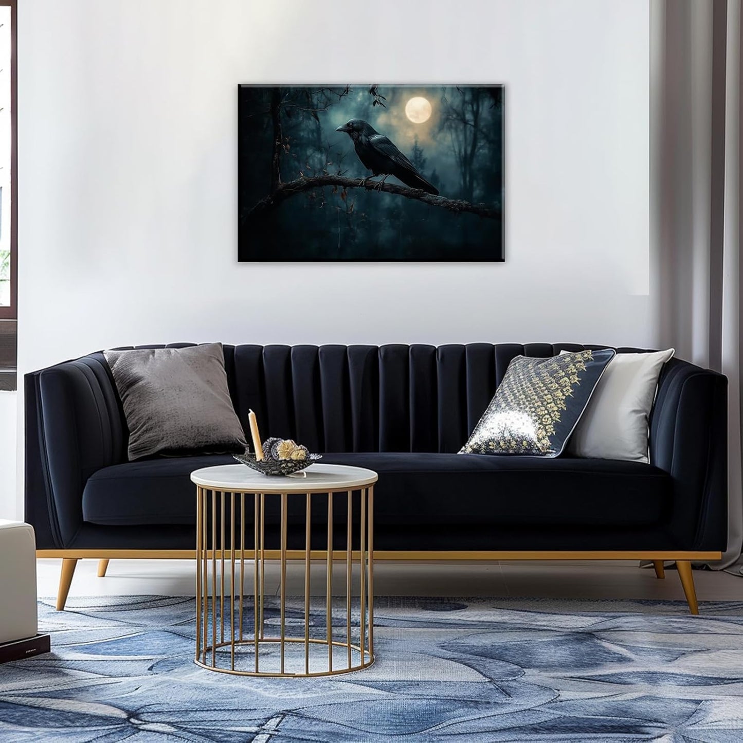 Crow Picture Wall Art Black Crow Canvas Prints Vintage Halloween Decoration Gothic Raven Art Poster Dark Academia Spooky Painting Horror Picture Home Decor(Artwork-2,24"x36")