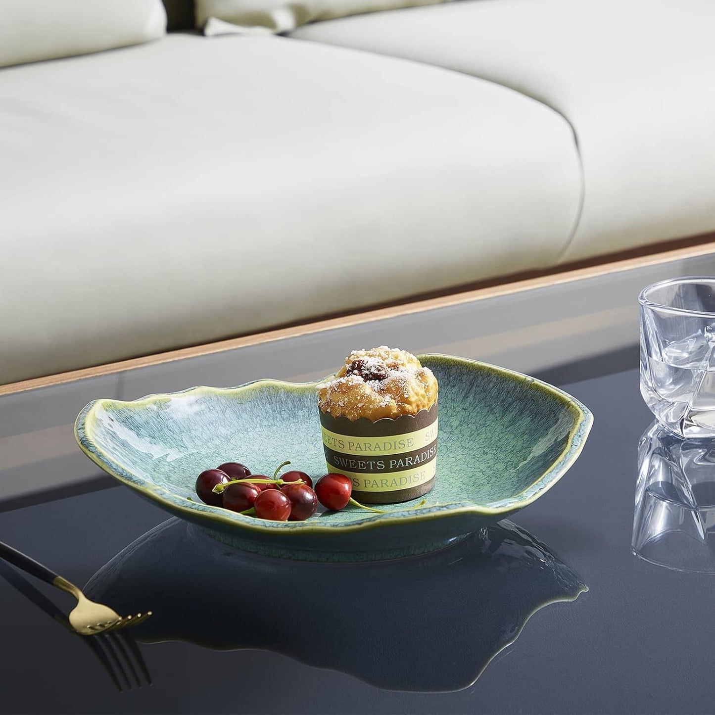 Ceramic Decorative Dish, 12'' Large Green Decorative Bowl, Versatile Centerpiece Decor, Key Bowl, Gift Decor Tray for Entryway Table Living Room Dining (12'' Dish)