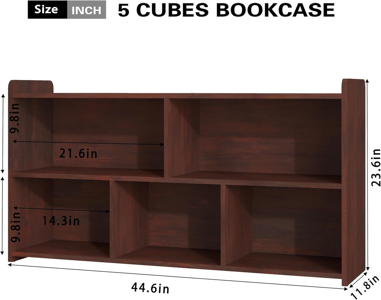 Book Shelf Set of 2, 5 Cubes Storage Organizer, Open Shelf Wooden Bookcase, Freestanding Cherry Bookshelf Cube Shelf for Bedroom, Living Room, Home Office
