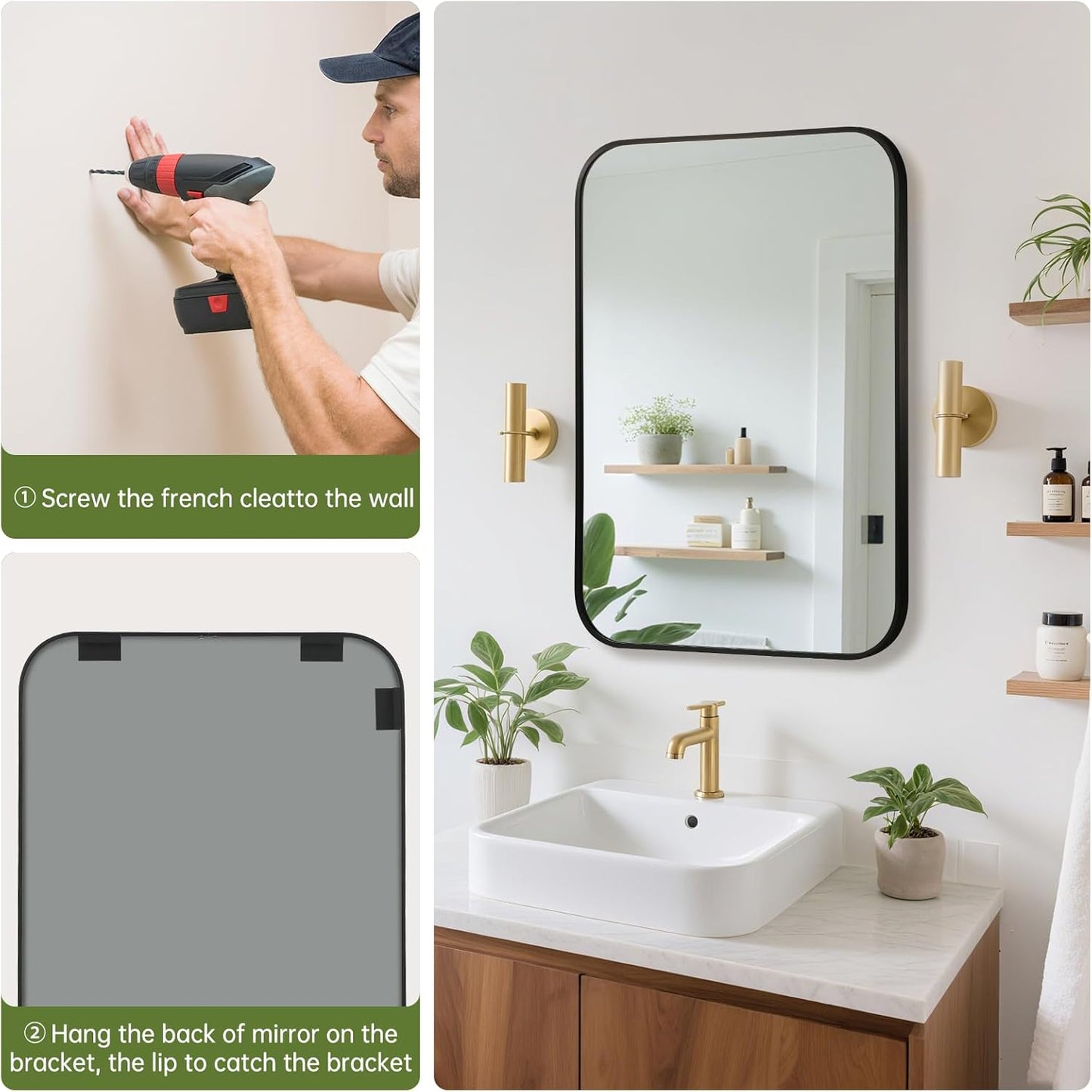 FARMER 20x30 Inch Black Bathroom Mirror, Rectangle Vanity Mirror, Brushed Mirrors for Wall, Metal Frame Hanging Mirror with Round Corner for Bedrooms, Entryways, Living Rooms, Horizontal/Vertical