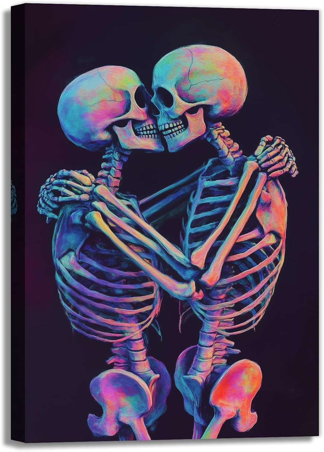 Skeleton Wall Art Kissing Skull Art Poster Skeleton Lover Picture Print On Canvas Abstract Horrible Theme Painting Framed Artwork Living Room Decor(Artwork-3,24"x36")