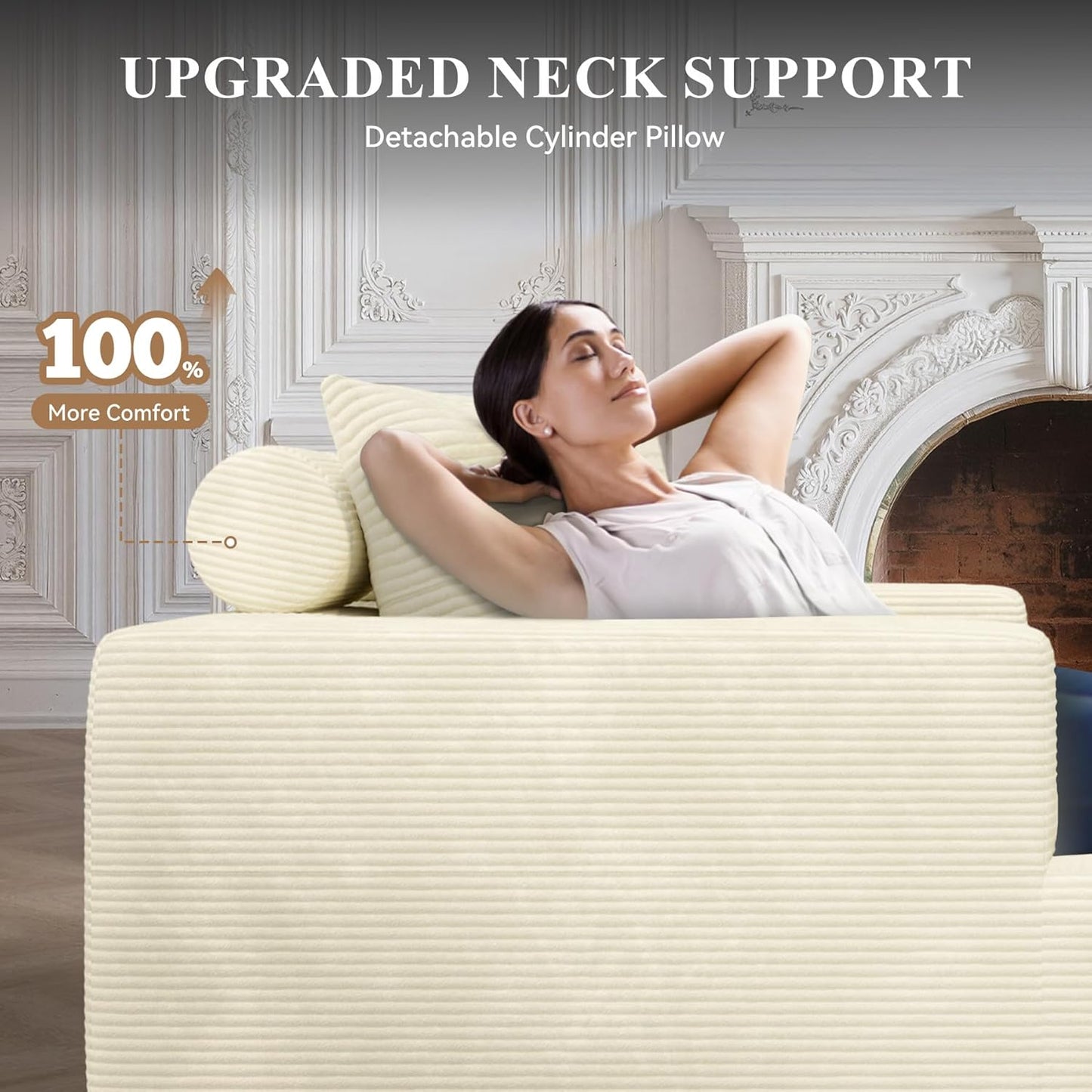 Modular Sectional Sofa with L-Shape Chaise,Cloud Sectional Modern Sleeper Couch with Deep Seat,Sponge Compression Sofas No Assembly Required (Beige-Corduroy Fabric) 1 PCS