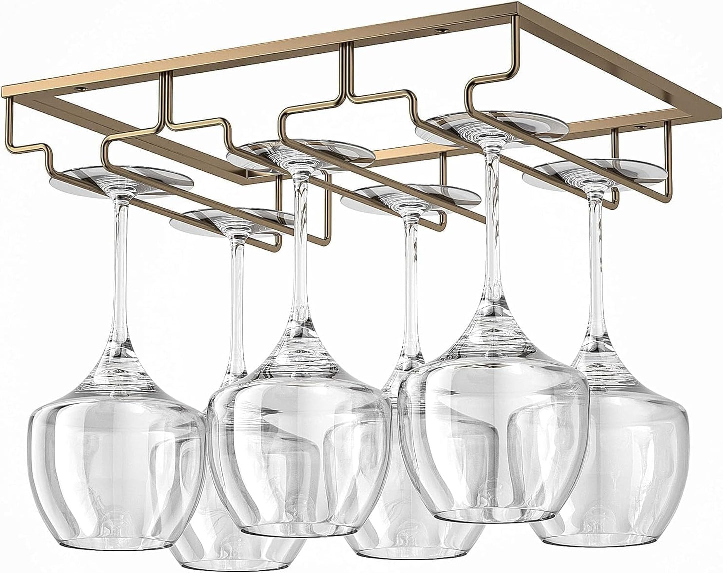 Wine Glass Rack - Under Cabinet Stemware Wine Glass Holder Glasses Storage Hanger 2 Pack Metal Organizer for Bar Kitchen Gold