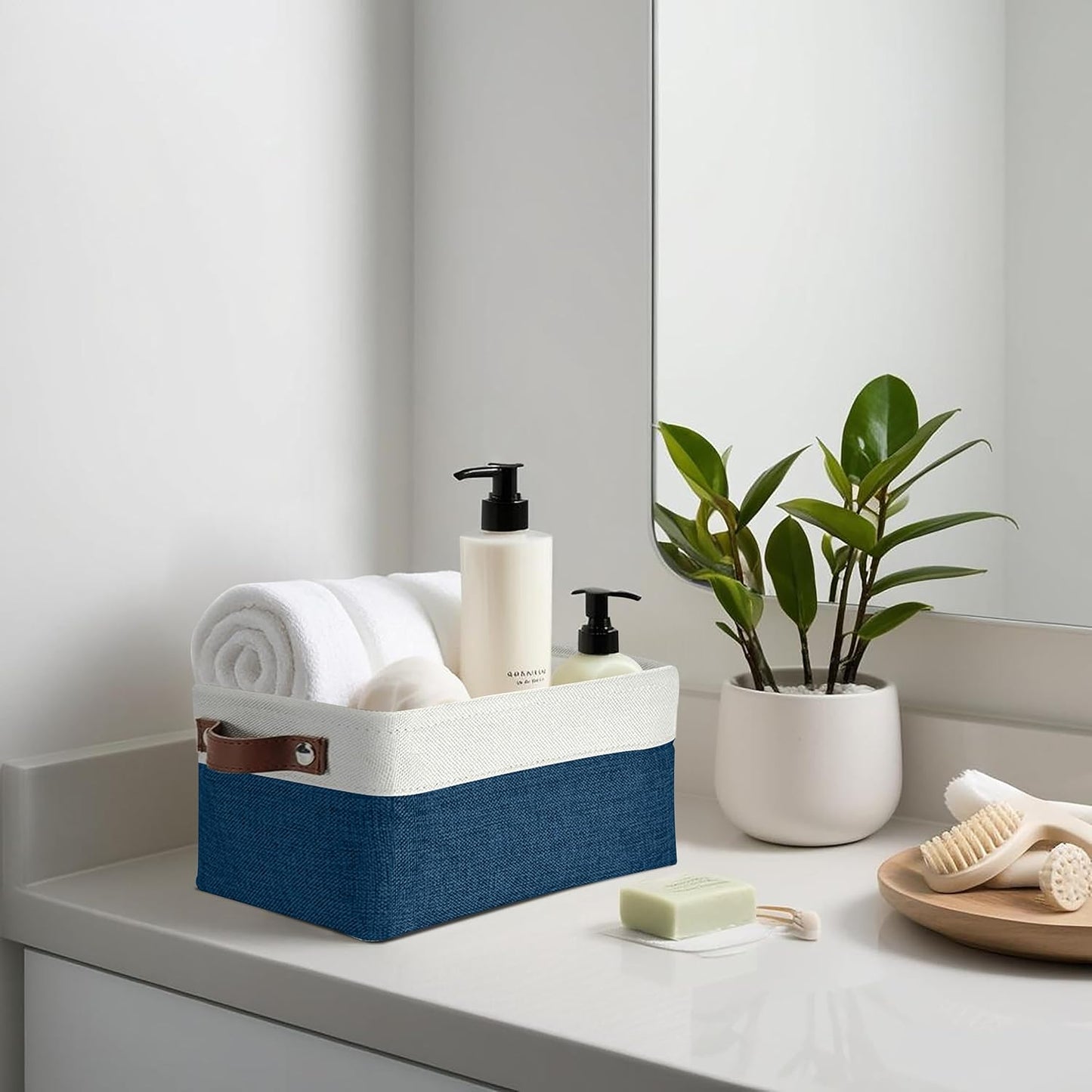 DECOMOMO Small Storage Basket, Closet Storage Bins, Baskets for Organizing Shelves (Navy Blue & White, Small - 6 Pack)