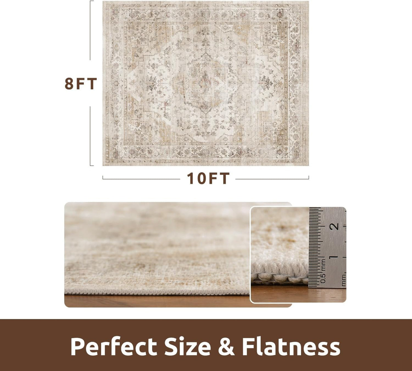 AMOAMI-Area Rug 9X12 Rugs for Living Room-Vintage Soft Beige Rugs for Bedroom-Non Slip Carpet-Washable Rug for Dining Room Living Room Bedroom Office Under Table