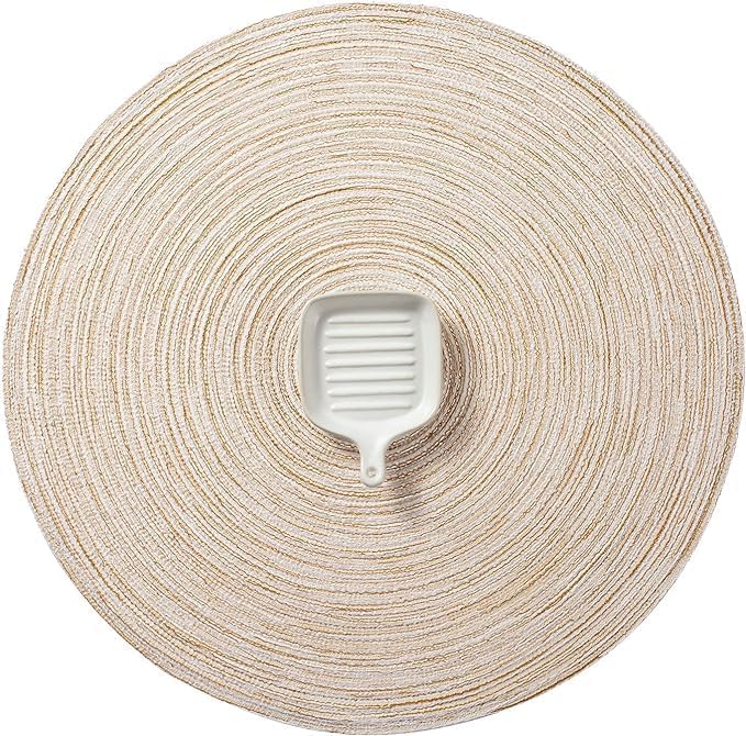 AHHFSMEI Round Braided Placemats Set of 8 Round Table Mats for Dining Tables Natural Woven Heat Resistant Place mats 15 Inch(Beige,8)