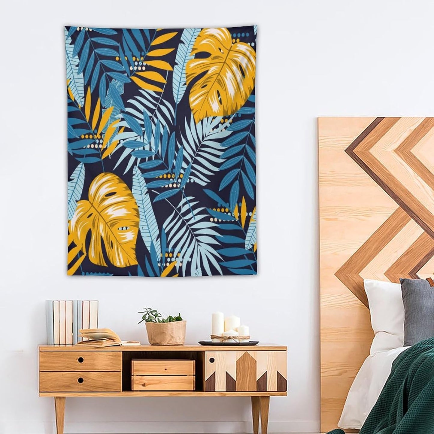 ICMOLYYENLO Palm Leaf Tapestry Wall Hanging, Tropical Leaves Plant Jungle Green Hawaiian Art Home Decor for Guest Bedroom Living Room Dormitory 60x60 Inch