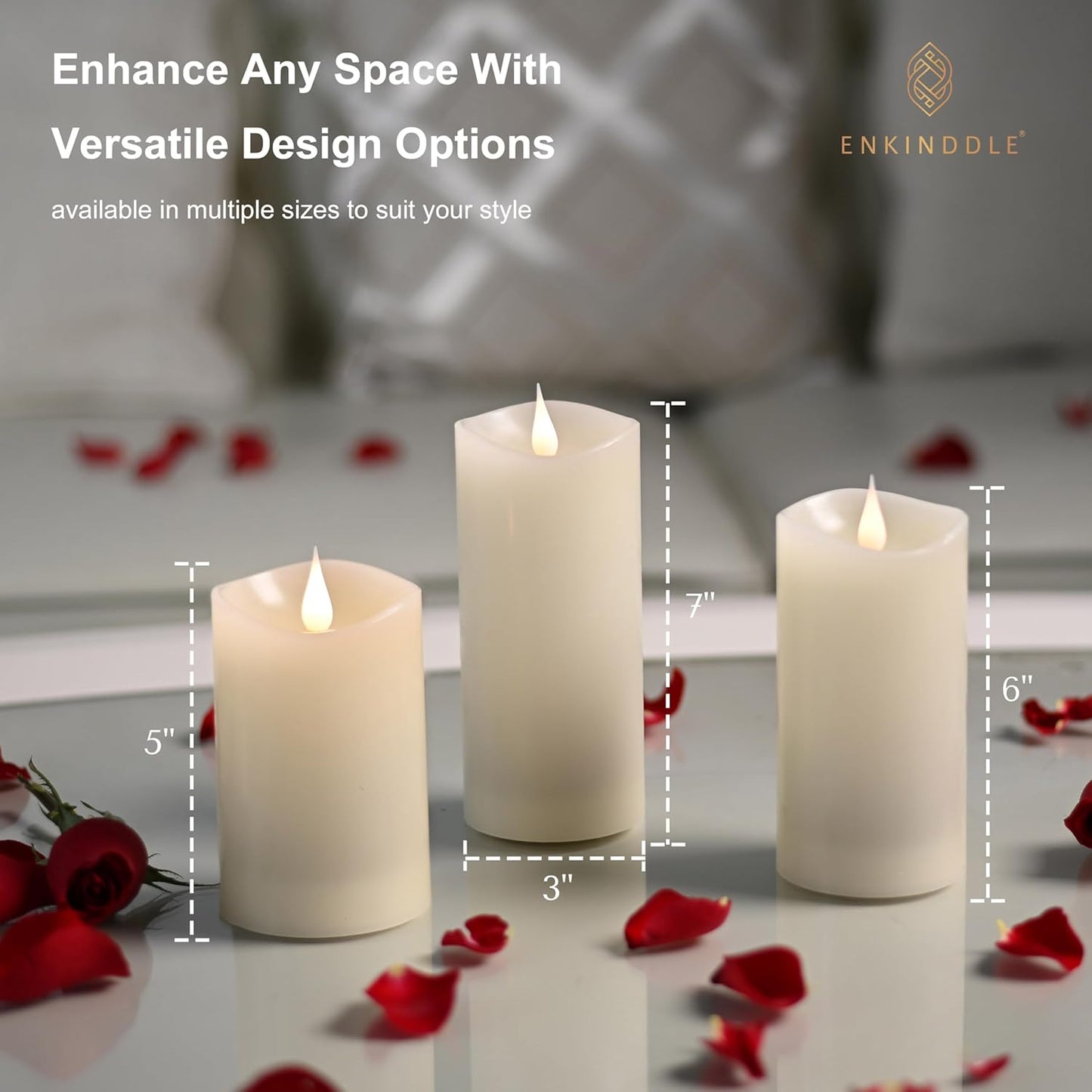 Flickering Flameless Candle, Real Wax LED Pillar Candle with 3D Moving Flame, Battery Operated, Built-in Timer, Ivory, Unscented, Safe for Home Décor, and Holidays 3" x 5.12"