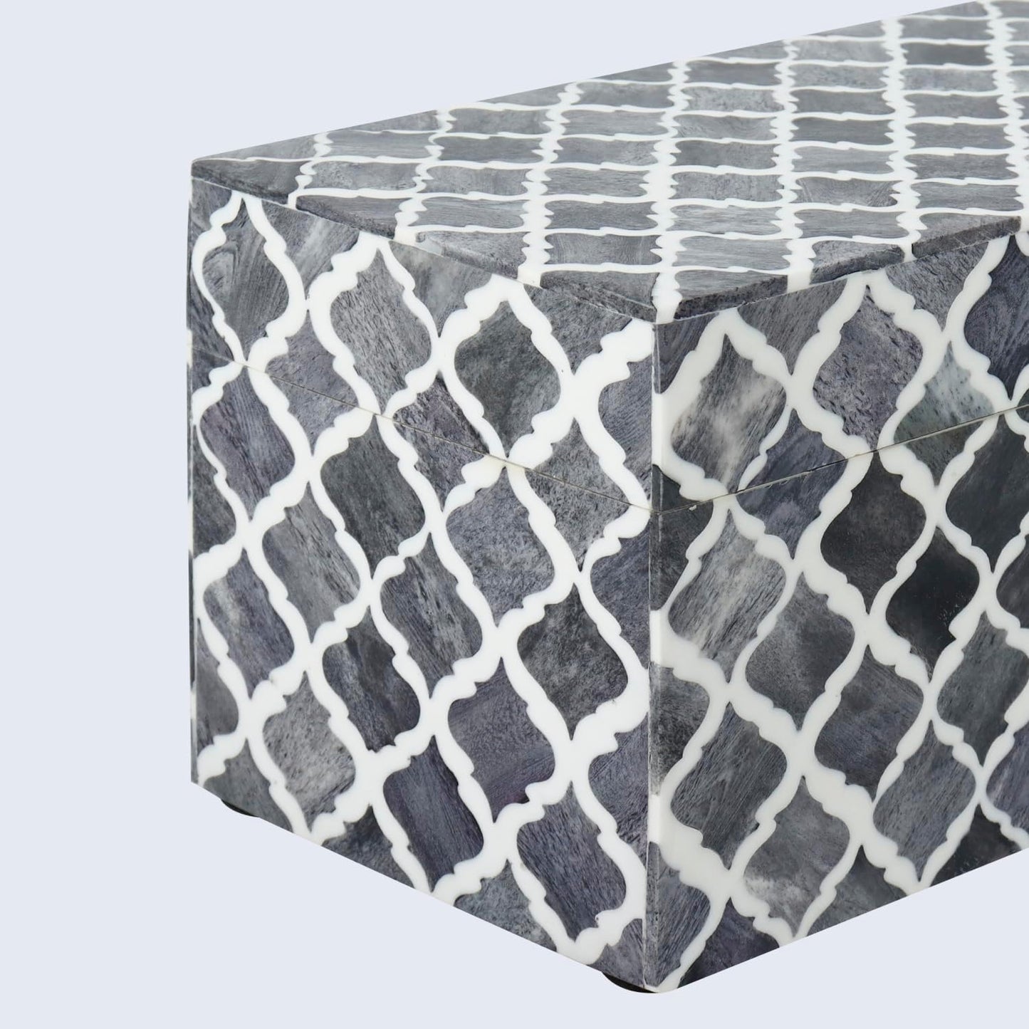 Handicrafts Home Handmade Moroccan Pattern Inspired Decorative Box - Large Storage Organizer for Neck Chains, Watches, Memory Keepsakes - Boho Style Treasure Box, Multipurpose Gift - Grey, 10x5x5