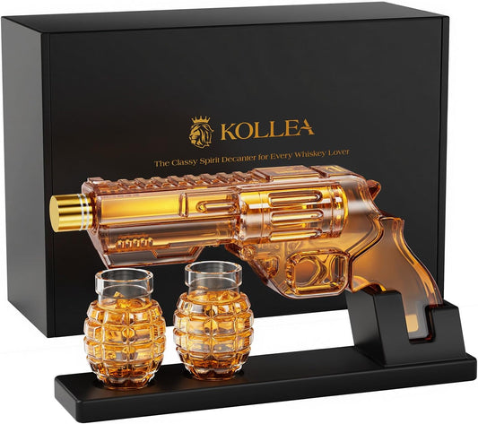Kollea Whiskey Decanter Set with Grenade-Shaped Shot Glasses, Anniversary Birthday Gifts for Men Who Have Everything, Holiday Whiskey Gifts for Men, Father, Husband, Boyfriend & Military Enthusiasts
