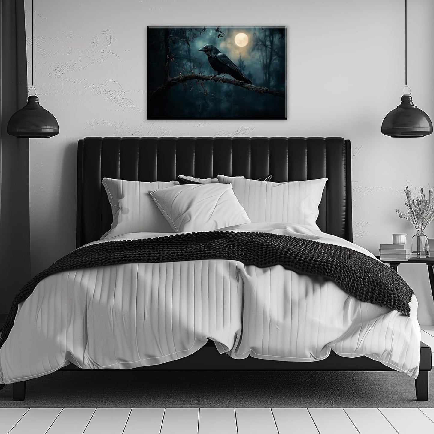 Crow Picture Wall Art Black Crow Canvas Prints Vintage Halloween Decoration Gothic Raven Art Poster Dark Academia Spooky Painting Horror Picture Home Decor(Artwork-2,12"x18")