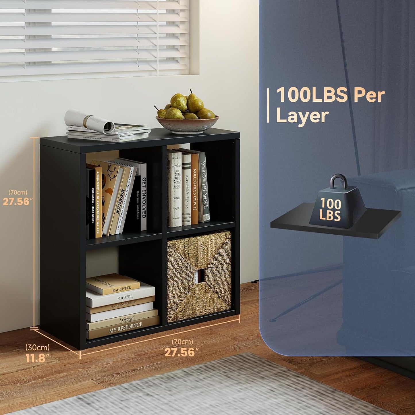 4 Cube Storage Organizer, Cubicle Open Back Decorative Book Shelf, 2-Tier Space Saving Storage Shelf Bookcase, Metal Display Shelf for Living Room,Office,Closet