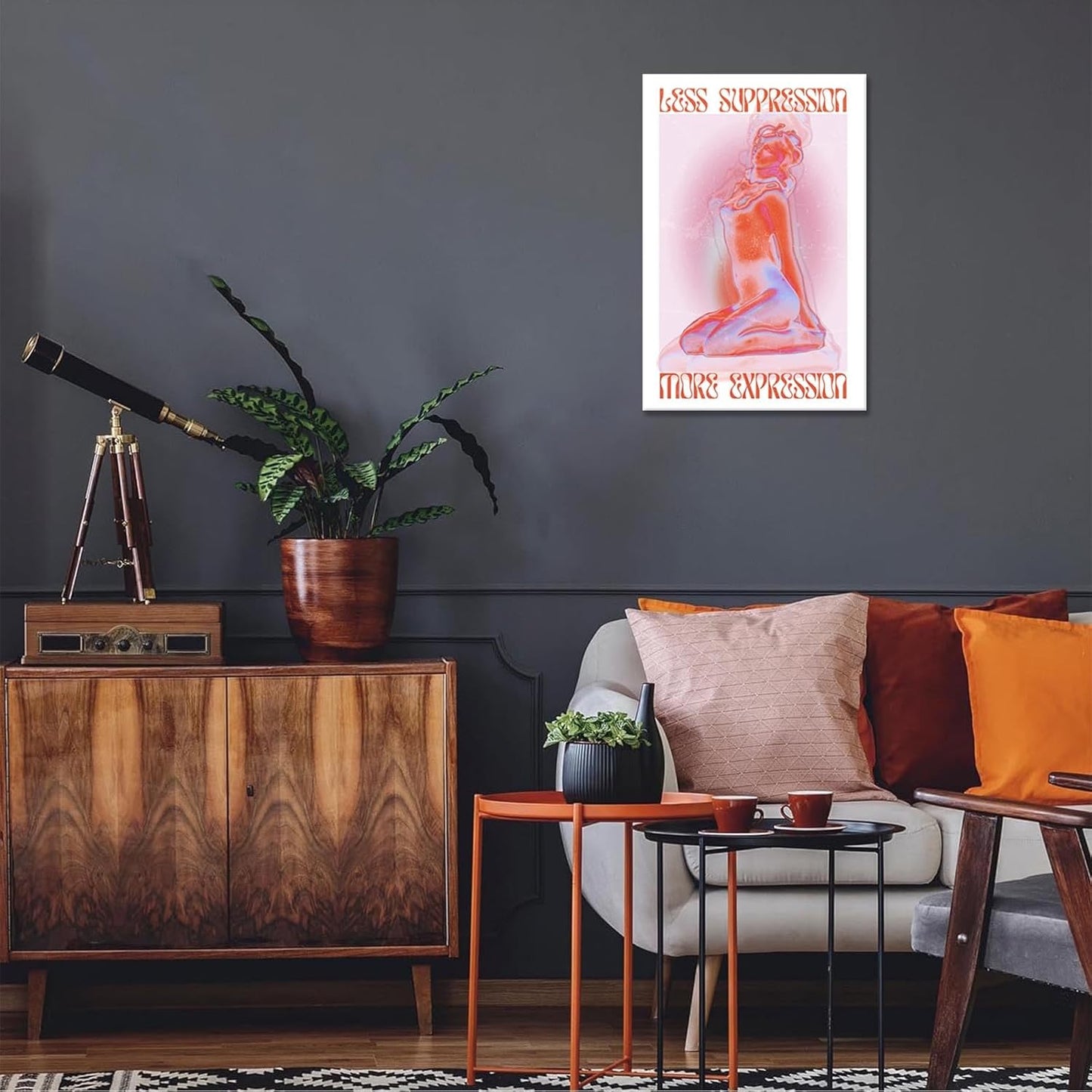 Spiritual Affirmation Art Poster Pink Woman Canvas Wall Art Aesthetic Pictures Sexy Woman Prints Painting Trendy Gradient Aesthetic Wall Decor Living Room Bedroom 24x36in Framed