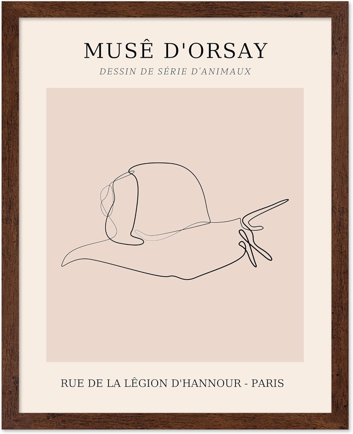 Poster Master Vintage Poster - Retro One Line Snail Drawing Print - Snail Line Art - Minimal Gift for Men, Women, Animal Lover - Abstract Wall Decor for Home, Office, 8x10 Brown Framed