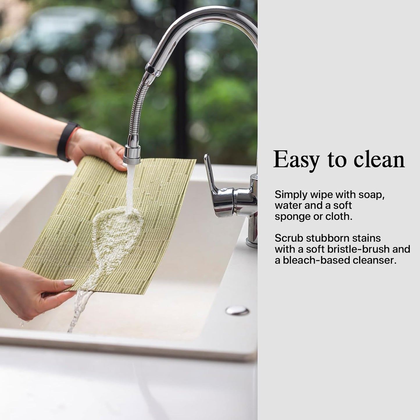 Placemats Set of 6 - Easy Clean Woven Vinyl Placemats for Dining Table, Indoor/Outdoor Place Mats, Washable PVC Table Mats （Pea Green）