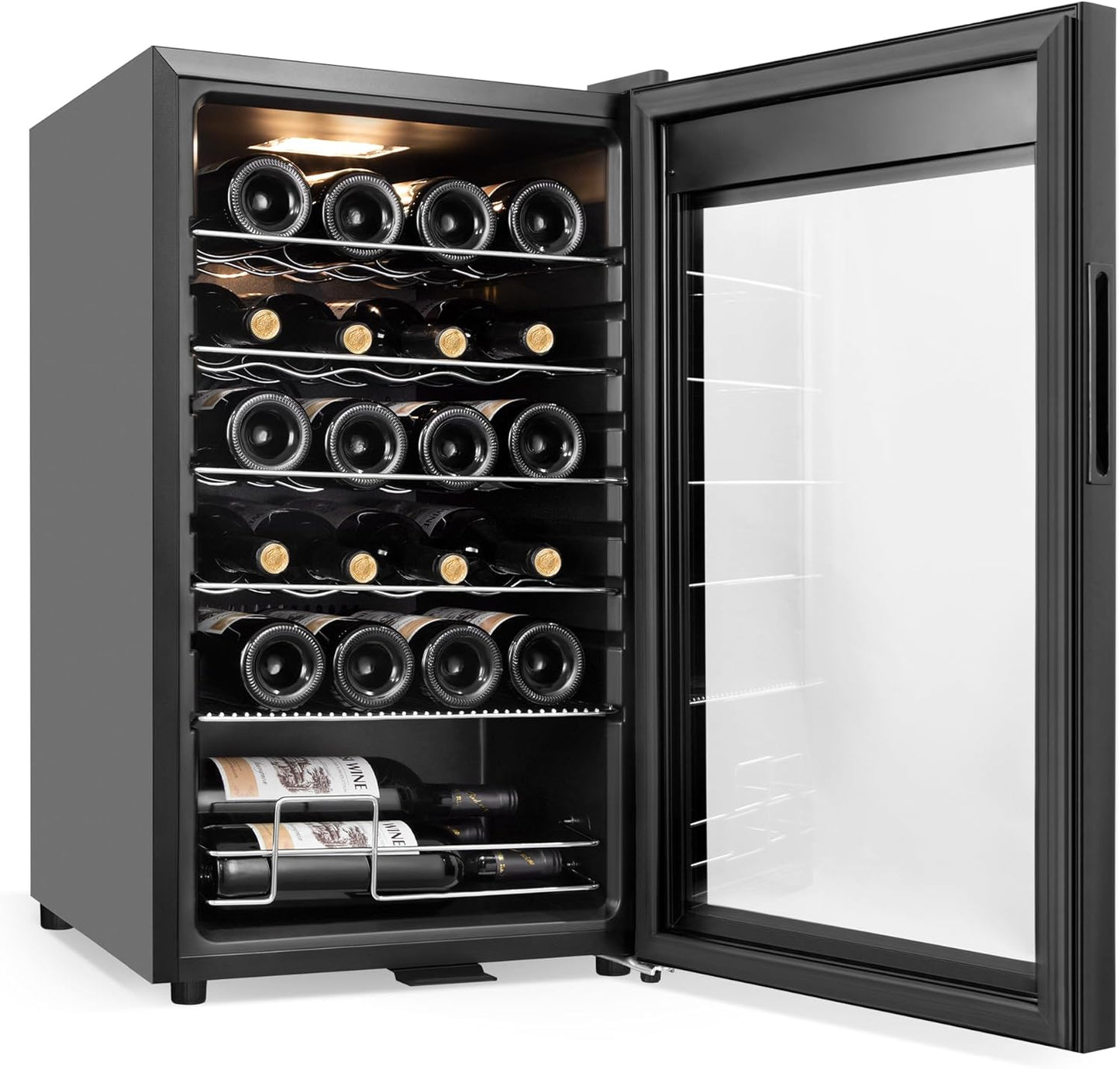 24 Bottles Wine Cooler Refrigerator, Small Wine Fridge Mini Wine Fridge Countertop with Glass Door Wine Cellars for Red Wine, Champagne, Dry White Wine, Sparkling Wines