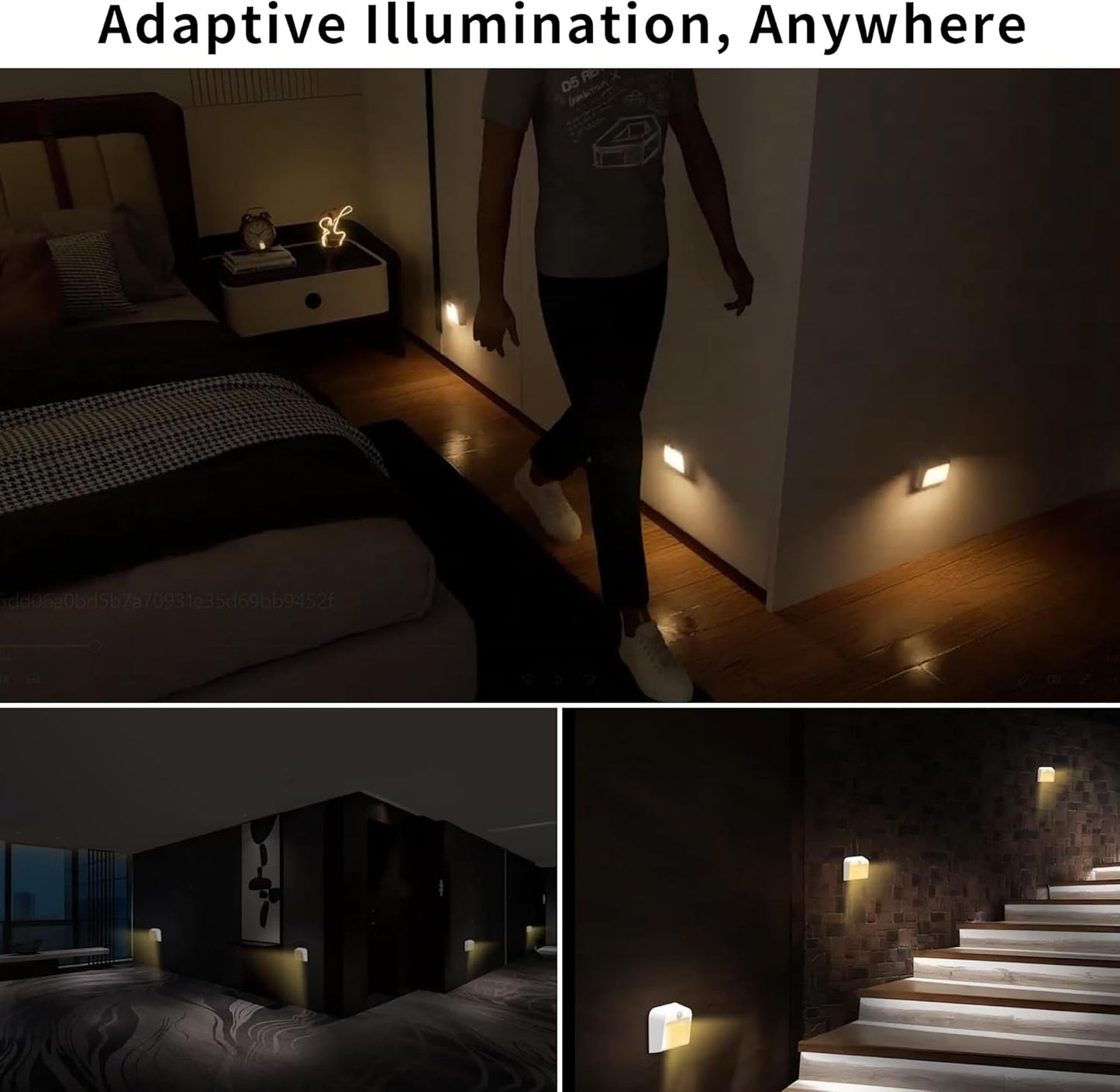 Group-Control Motion Sensor Night Light -Wireless Sync, 2200mAh Rechargeable Battery, 150LM/75LM Adjustable Brightness, 25s Auto-Off, Magnetic Mounting for Hallway/Stairs/Bedrooms（3 Pack）