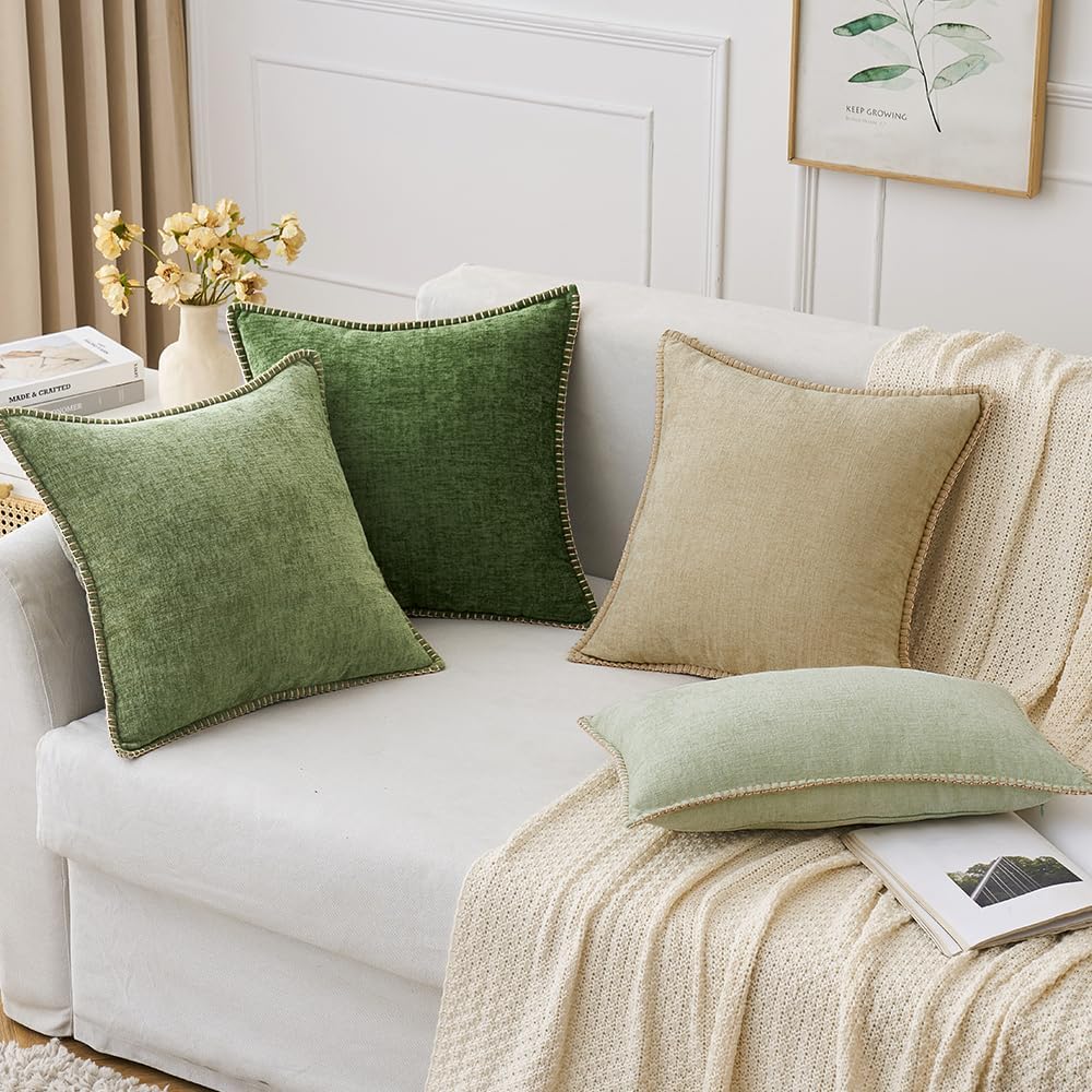 MIULEE Pack of 2 Christmas Pillow Covers 26x26 Inch Moss Green Farmhouse Decorative Throw Pillow Covers with Stitched Edge Soft Chenille Solid Dyed Couch Pillow Covers for Sofa Bed Living Room