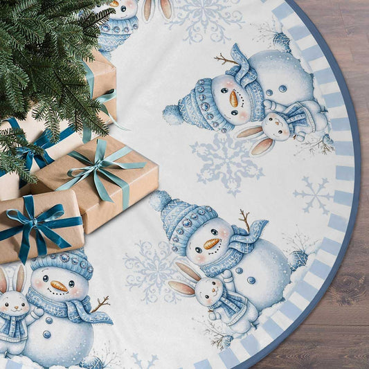 Christmas Tree Skirt 48 inches Blue Snowman Christmas Tree Skirt Mat Farmhouse Xmas Ornaments Decorations for Christmas Holiday Party (Blue, 48in)
