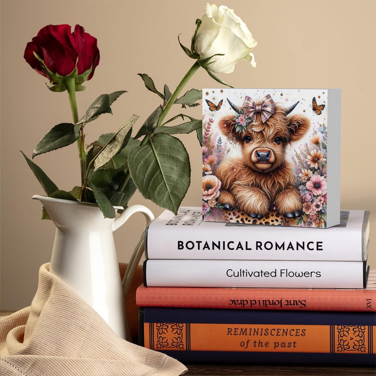 Highland Cow Baby Decor, Highland Cow Decor, Highland Cow Gifts for women, Highland Cow Nursery Decor, Gifts for Girls, Wooden Box Decor Sign for Home Farmhouse Office Living Room Table Shelf Tiered