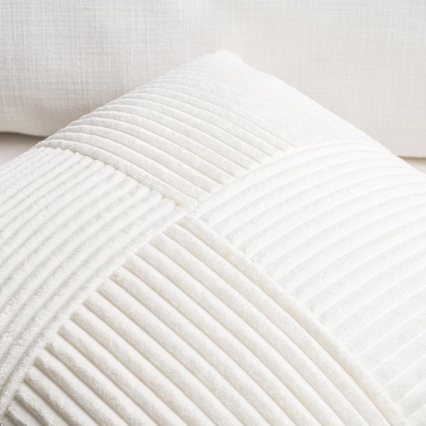 Fancy Homi Set of 2 Cream White Boho Long Lumbar Body Decorative Throw Pillow Cover 14x36 Inch for Bed Couch Bedroom Bench, Soft Patchwork Corduroy Textured Pillow Case, Rustic Farmhouse Room Décor