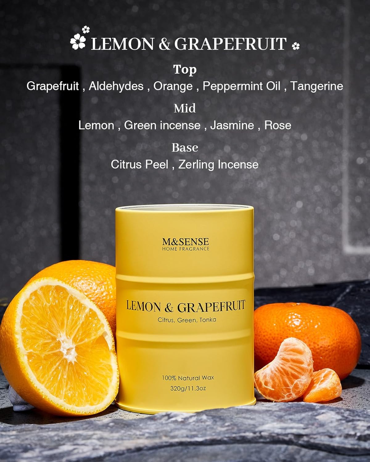 M&SENSE Lemon Candle,Summer Grapefruit Scented, Lemon Soy Candles 11.3oz 70 Hour Slow Burning, Limoncello Highly Scented Citrus Candles for Bathroom, Fresh Smelling Candle