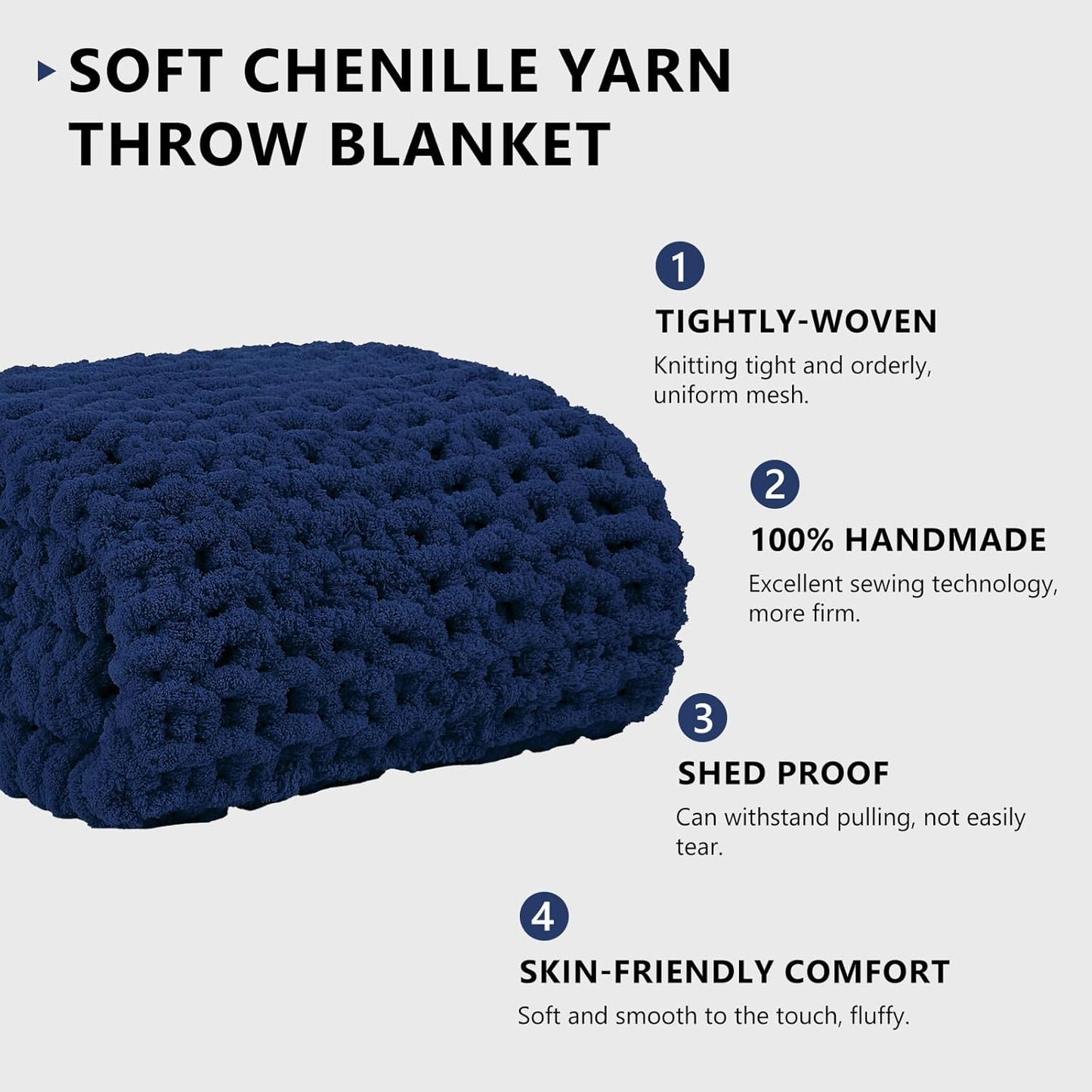 L'AGRATY Chunky Knit Blanket Throw: 80''x90'' Chenille Chunky Knitted Throw Blanket for Bed Couch - Handmade Thick Big Cable Knit Blanket - Large Chunky Crochet Blanket for Home Decor(Navy Blue)