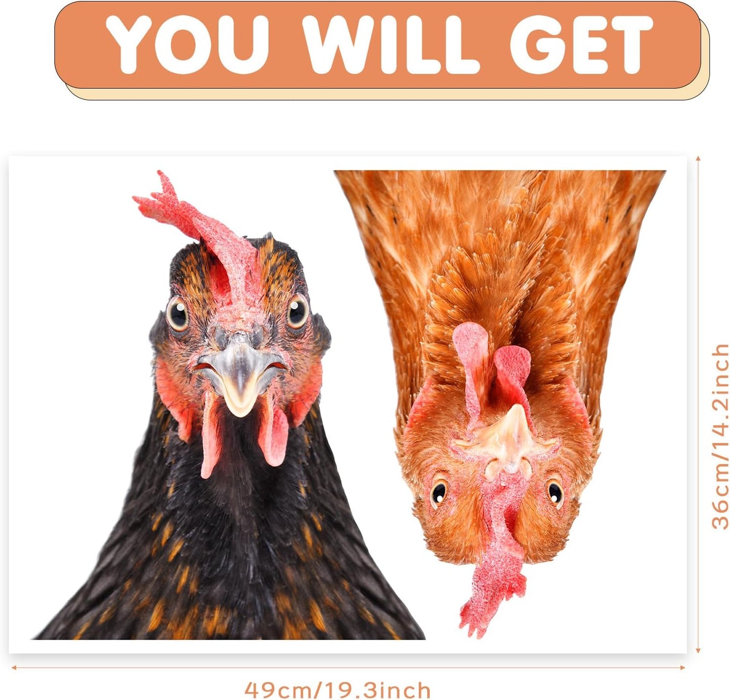 Funny Chicken Wall Stickers Peel and Stick - 2 Hens Heads Window Stickers Decor - Funny Wall Decals Removable for Farmhouse Kitchen Bedroom Door Refrigerator Car