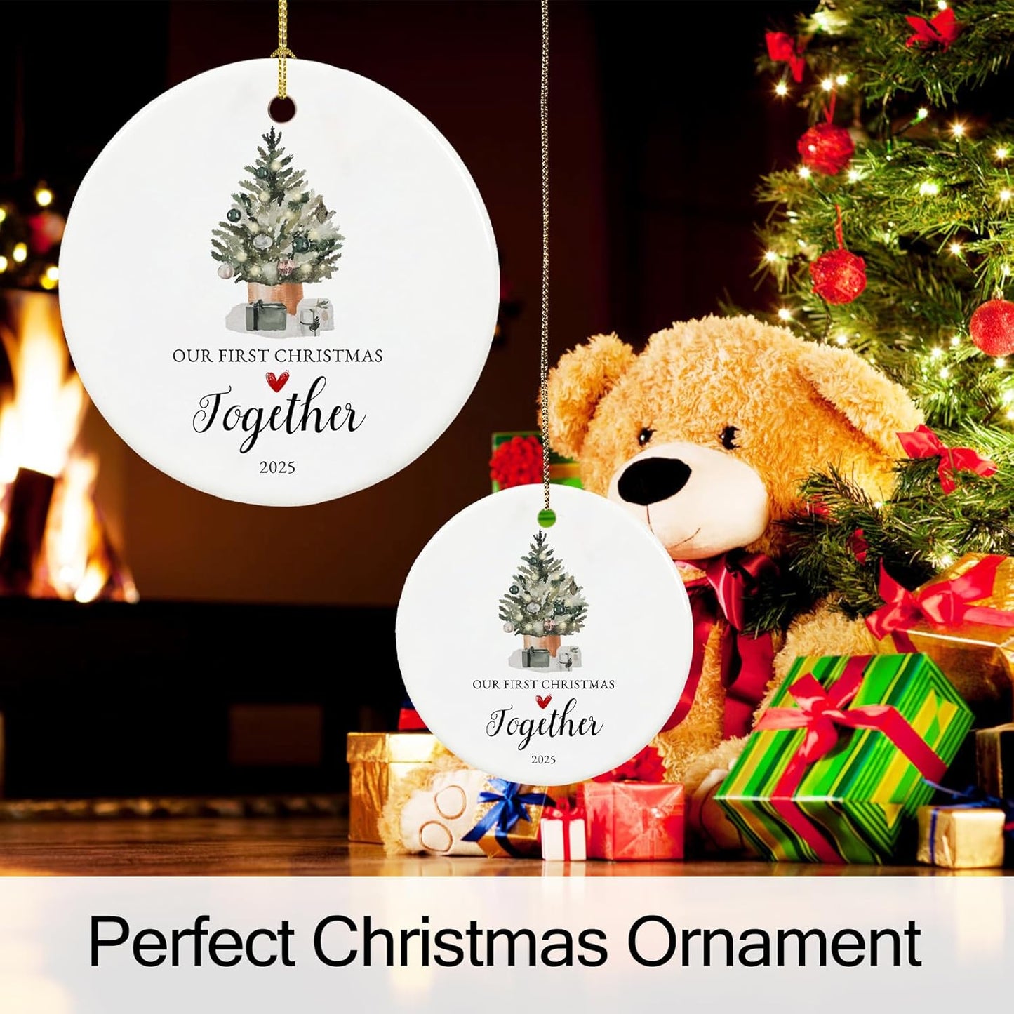 Our First Christmas Together Ornament 2025,Our First for Couple, Ceramic Keepsake 1st Christmas Together Ornaments with Ribbon and Gift Box