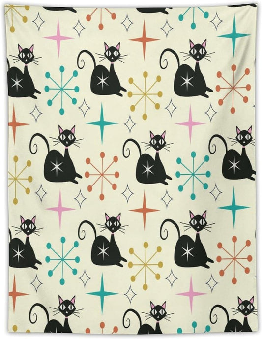 ICMOLYYENLO Abstract Cat Tapestry, Medieval Abstract Atomic Star Cat Vintage Home Wall Hanging Art Tapestry for Bedroom Living Room Dormitory 60x60 Inch