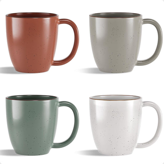 Ceramic Coffee Mugs Set of 4 - 16 oz Coffee Mug Set of 4 - Thick Durable Ceramic Mugs with Comfortable Handles - Dishwasher & Microwave Safe - Mug Sets 4 Beautiful Colors - Large 16 oz Full Capacity