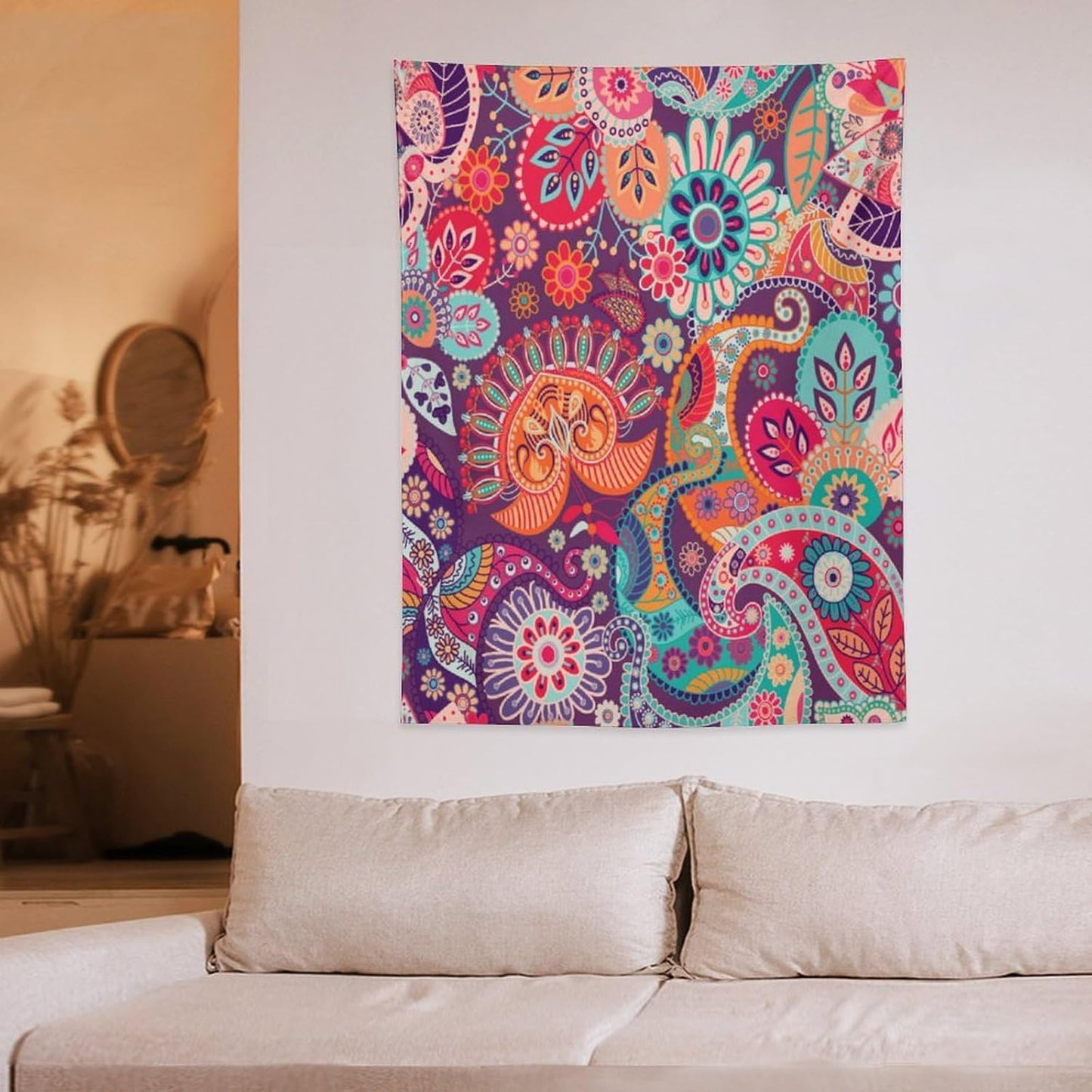 Boho Floral Tapestry, Abstract Mandala Plant Colorful Floral Home Art Wall Hanging for Bedroom Living Room Dormitory 40x60 Inch