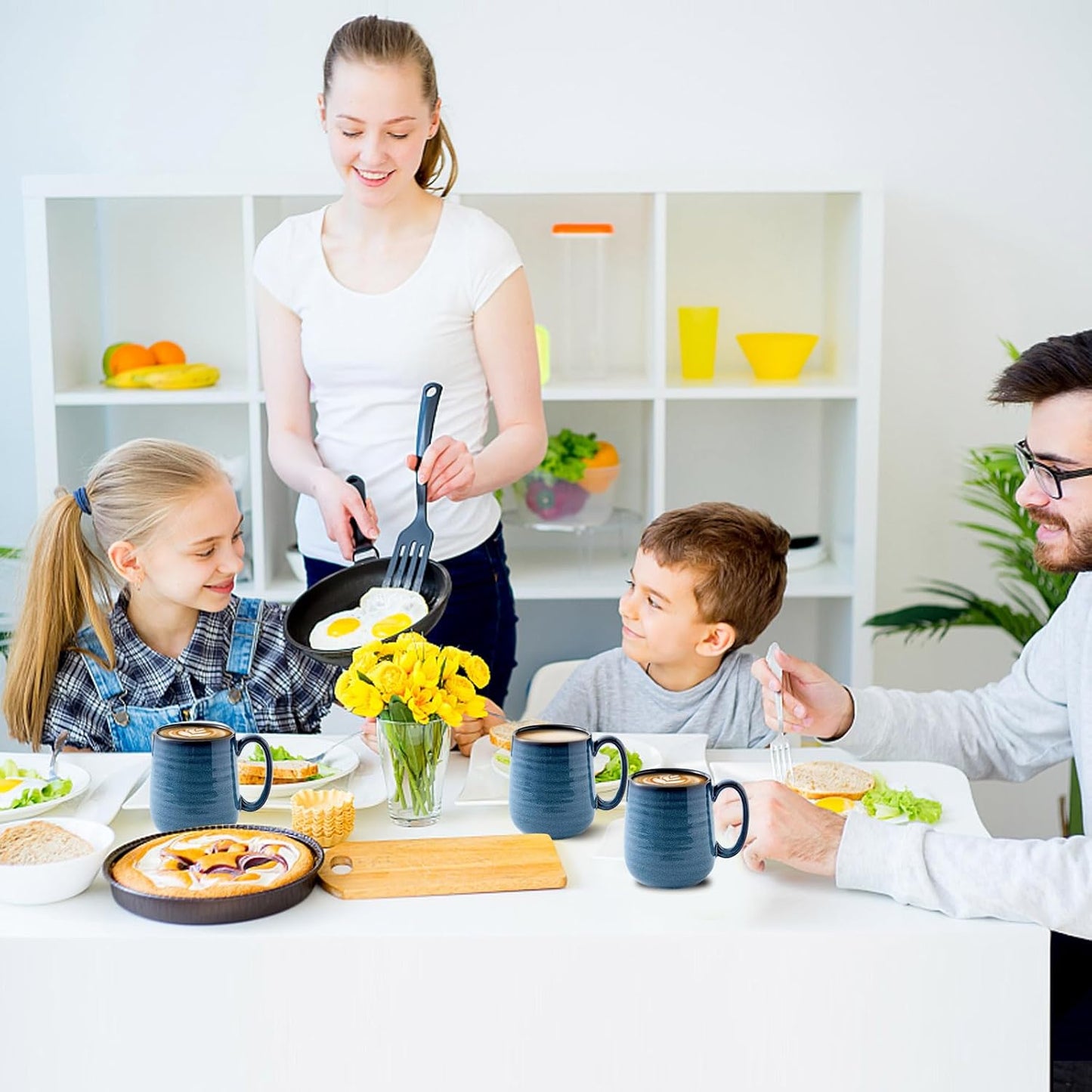 Hasense Coffee Mugs, 15 Ounce Porcelain Mugs Set of 2 with Handle for Morning Coffee Tea and Cocoa, Ceramic Coffee Cups Gift Box with Beautiful Glaze Coasters Spoons for Men and Women, Navy
