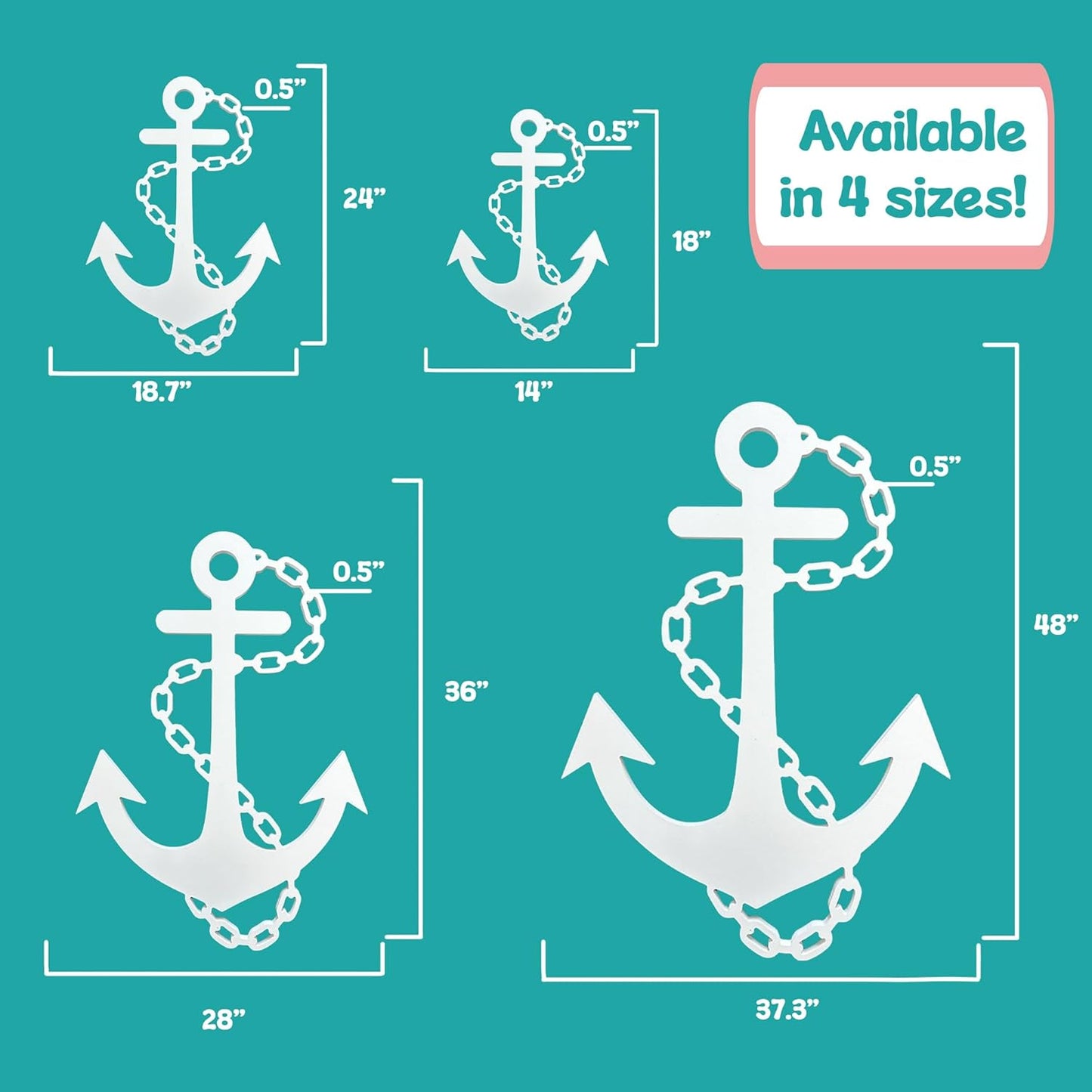 Outdoor Anchor Wall Decor, Nautical Beach House Sign, Weatherproof PVC Anchor with Chain, Ocean Marine Art for Indoor Outdoor Use (4 Foot)