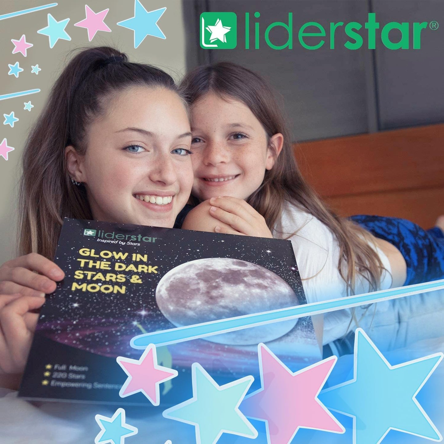 liderstar Glow in The Dark Stars and Moon for Ceiling, Luminous Stars and Moon Wall Decal, Wall Decor,Sticky Fluorescence Stars,Gift for boy and Girl Perfect for Kids Nursery Living Room(Colorful)