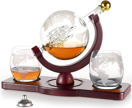 Gifts for Men Dad Husband from Wife Daughter Son, Unique Christmas Anniversary Birthday Gifts for Him, Whiskey Decanter Globe Set with 2 Glasses, Bourbon Scotch Liquor Cool Stocking Stuffers Presents