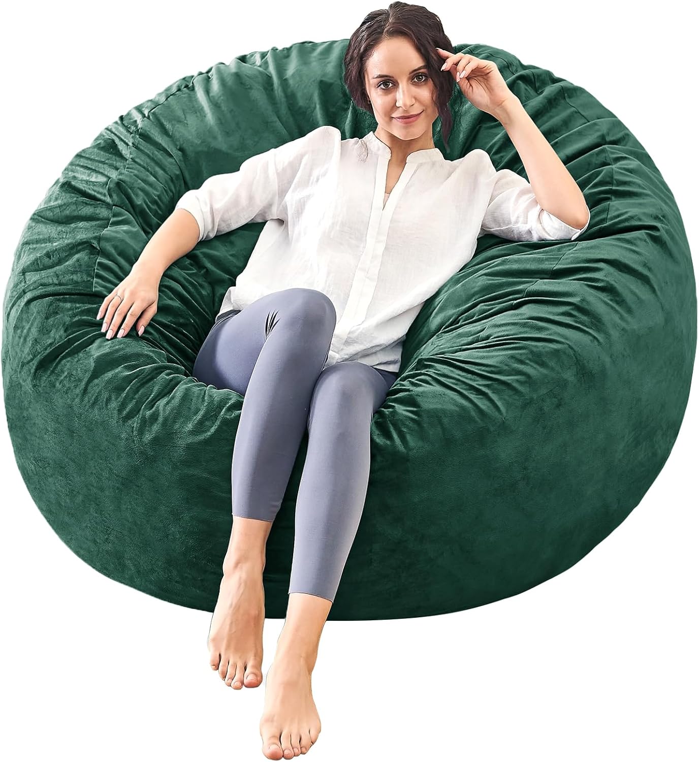 Bean Bag Chairs for Adults - Memory Foam Furniture BeanBag Chair - Kids/Teens Sofa with Soft Micro Fiber Cover - Round Fluffy Couch for Living Room Bedroom College Dorm - 4 ft, Green