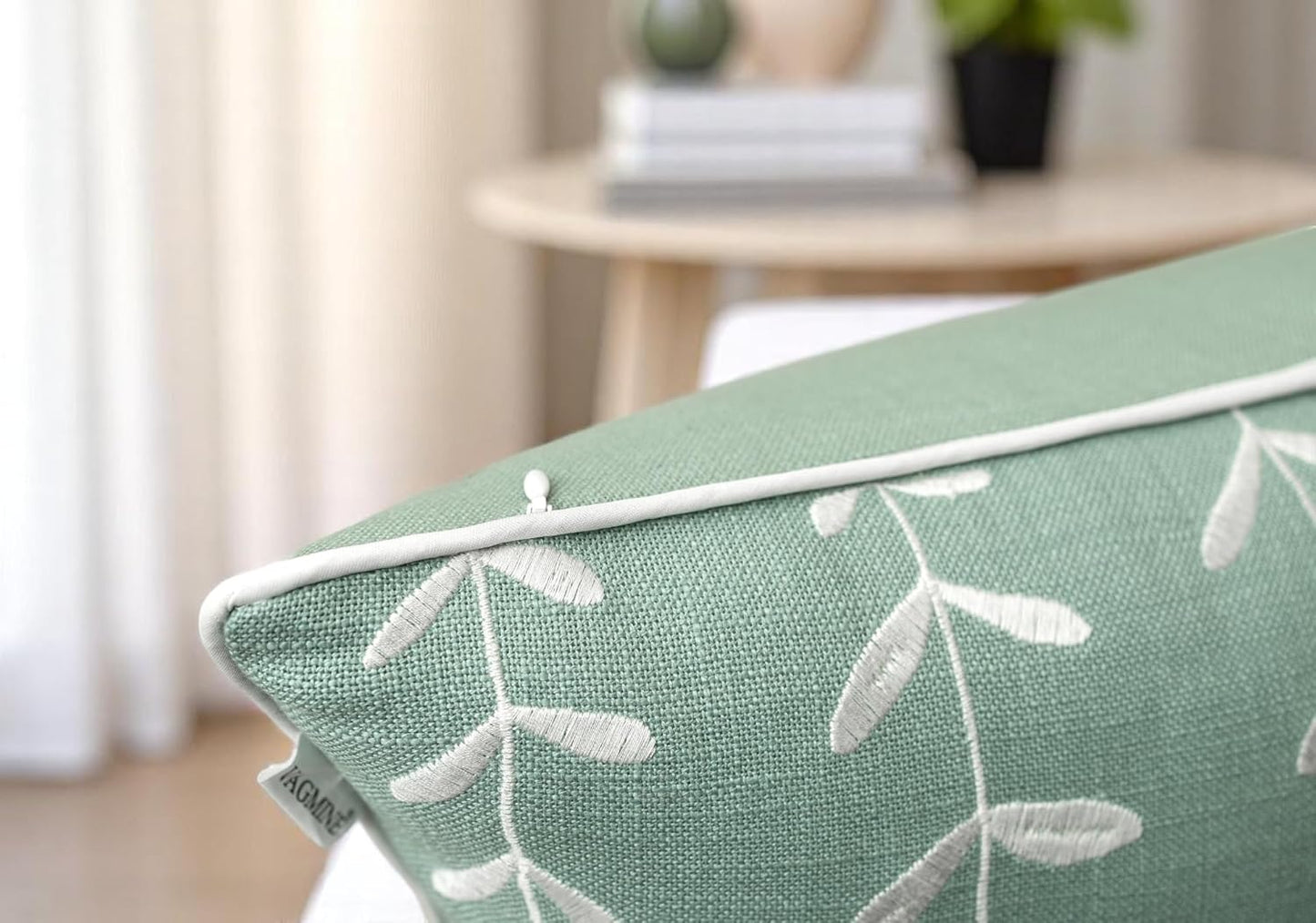 VAGMINE Embroidered Lollipop Cushion Cover - 20x20 Inches Square - 100% Cotton Light Teal Throw Pillow Case - Minimalist Chic Design - Luxury Home Accent for Sofa, Couch, Bed, Office