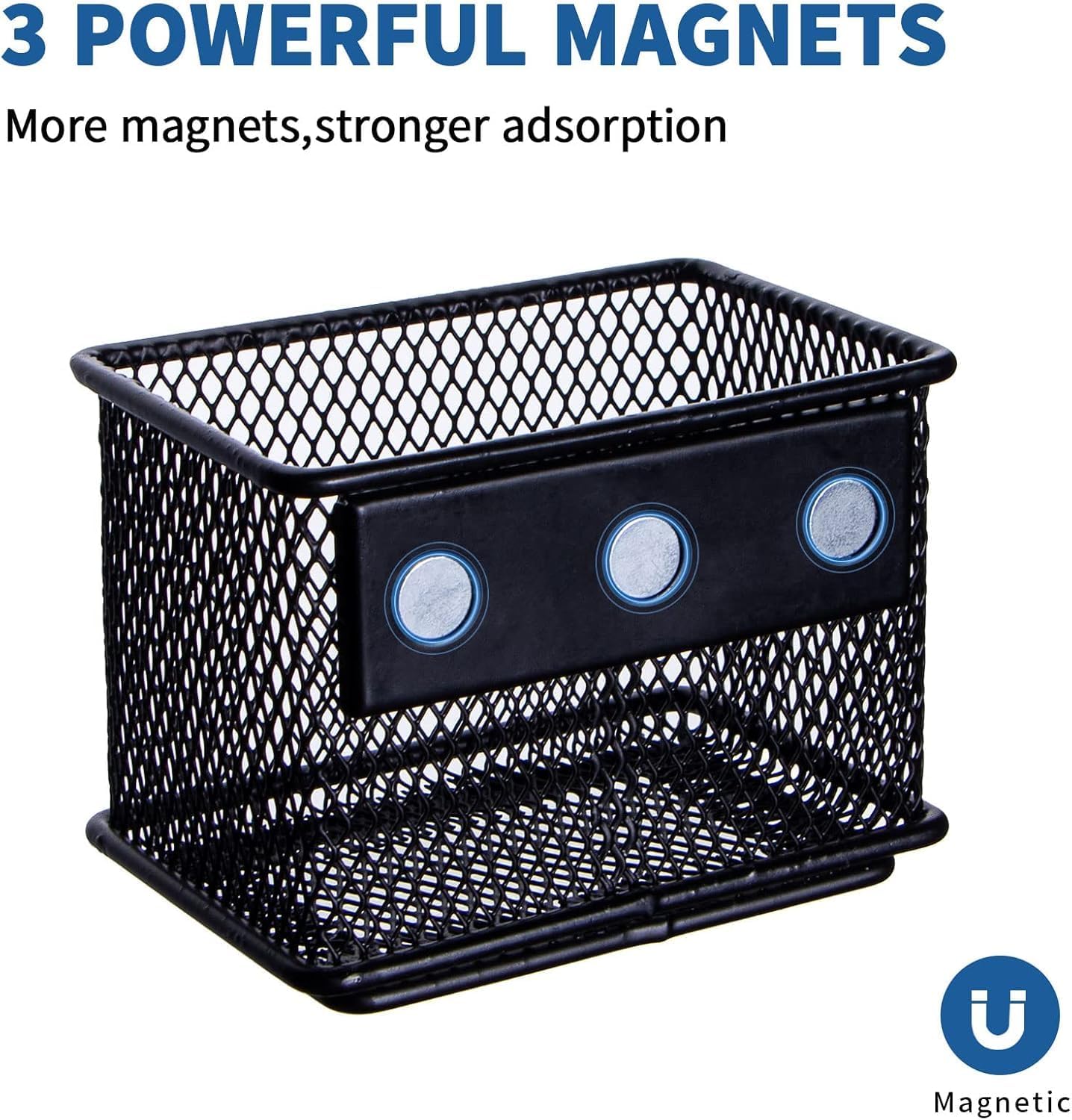 dedoot 6 Pack Magnetic Pen Holder, 3.45x2.3x2.6inch Magnetic Basket Locker Organizer Metal Mesh Pencil Memo Holder for Whiteboard, Fridge, Desk, Offices