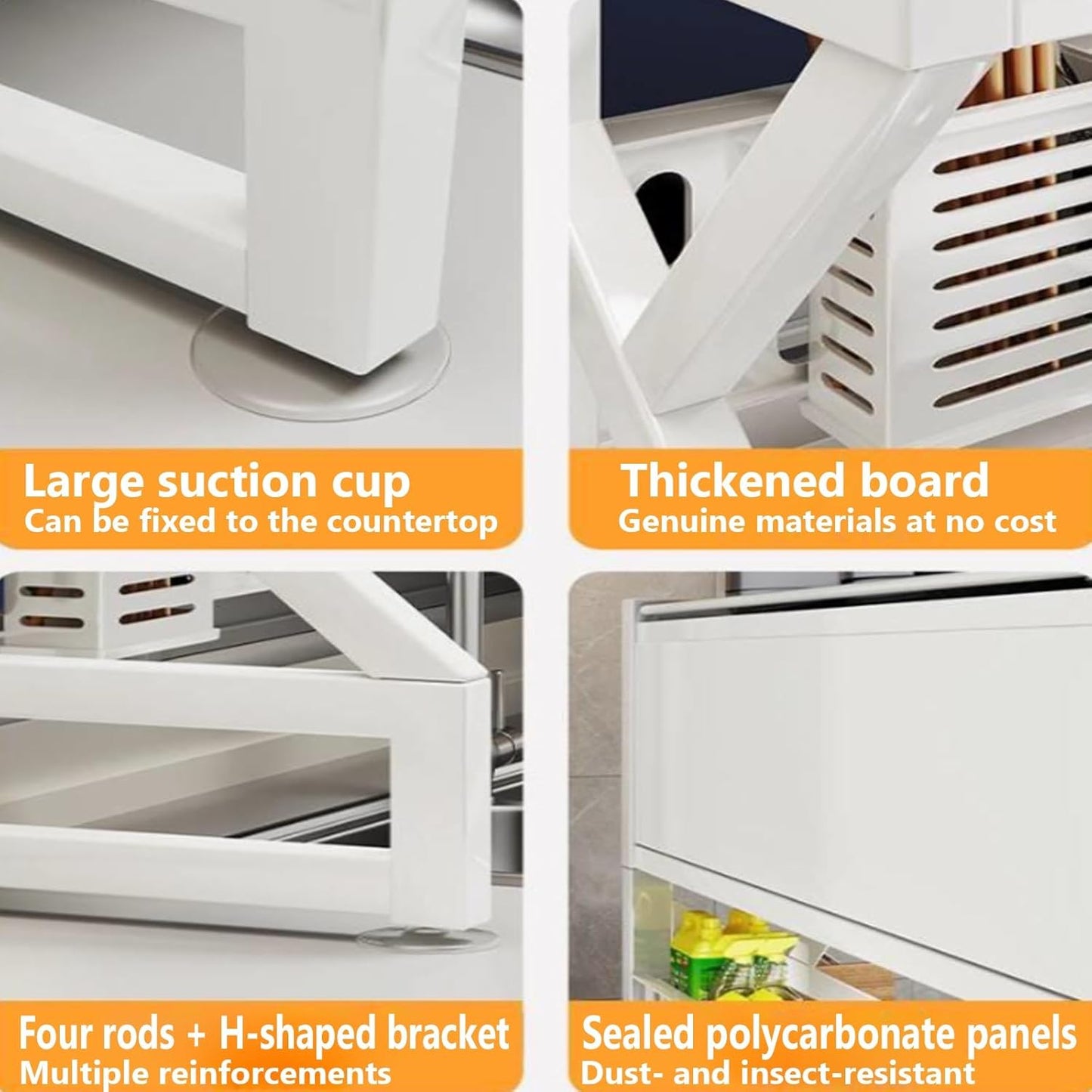 Kitchen sink rack dishwashing sink countertop dustproof cupboard storage multifunctional tableware storage drain rack double layer,KeepKitchen Sink Shlef Organized Space-Saving(White,105cm/41.3in)