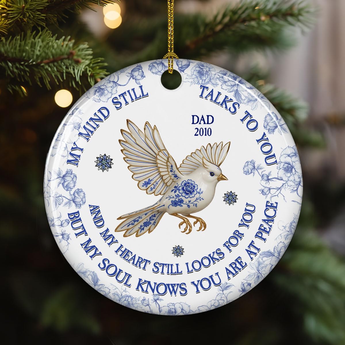 Personalized Memorial Ceramic Ornament – My Mind My Heart My Soul, Keepsake Gift for Loss of Loved Ones, Memory Ornaments for Deceased