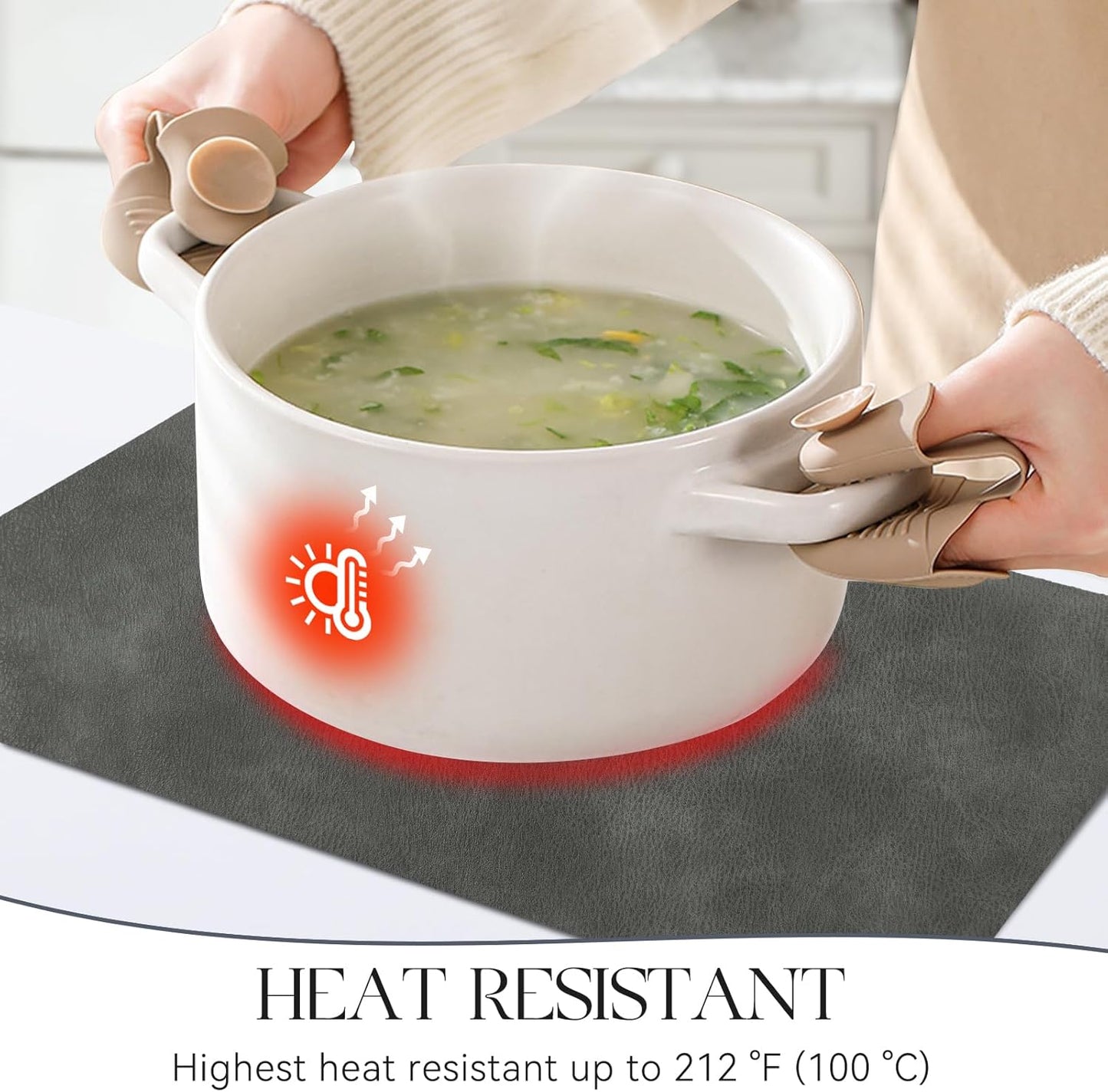 MOSAYT Vinyl Placemats Set of 6-12 X 17 Inch - Faux Leather 100% Waterproof Oil-Proof Wipeable PU Place Mats, Heat Resistant Reversible Table Mats for Kitchen, Dining, Outdoor (Dark Grey)