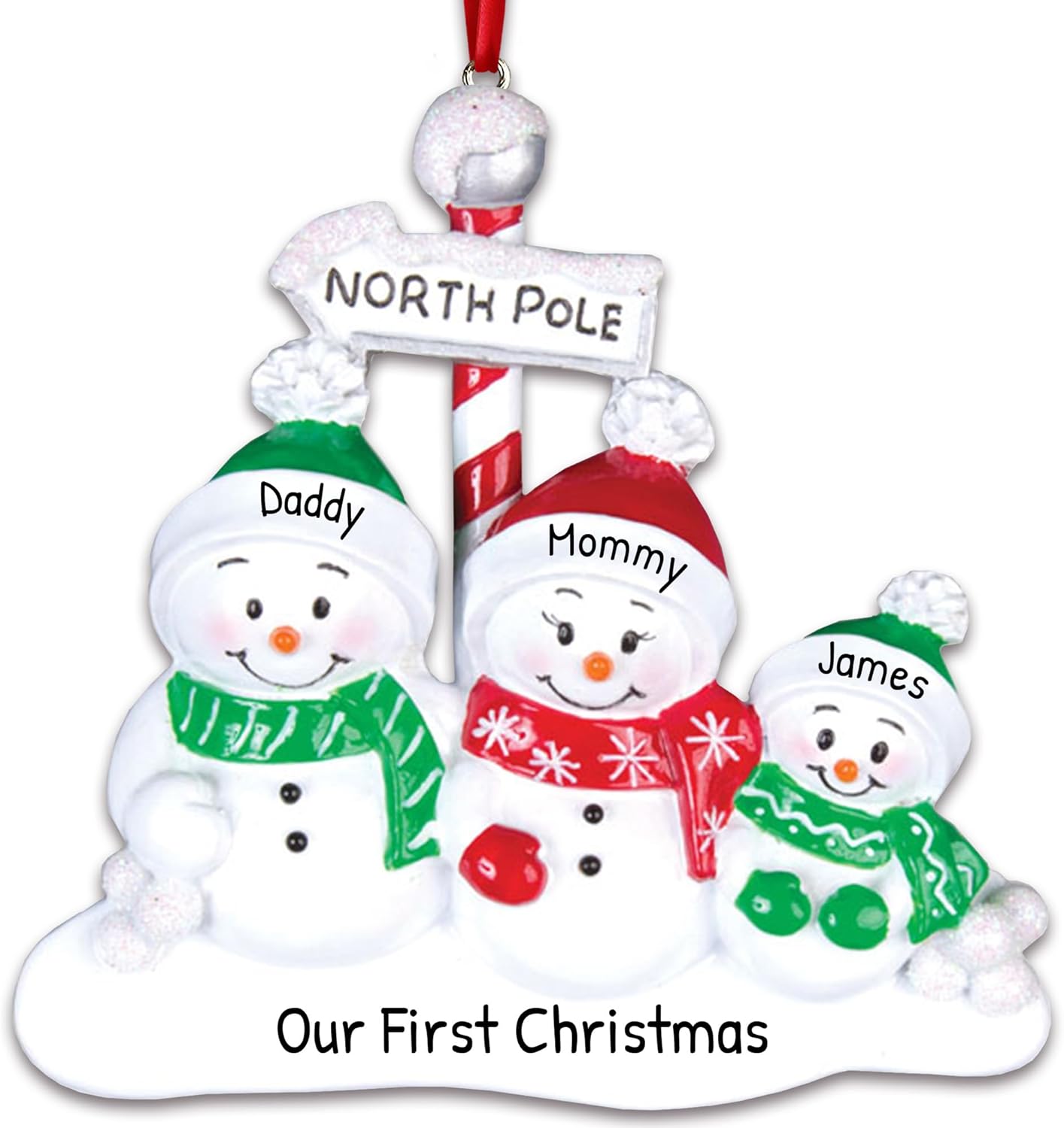3D Snowman Family of 3 Christmas Ornament 2025 Personalized Family Christmas Ornaments 2025 | Santa Hat Personalized Tree Ornaments Customizable Gifts North Pole Winter Scarf Snowmen of Three Ornament