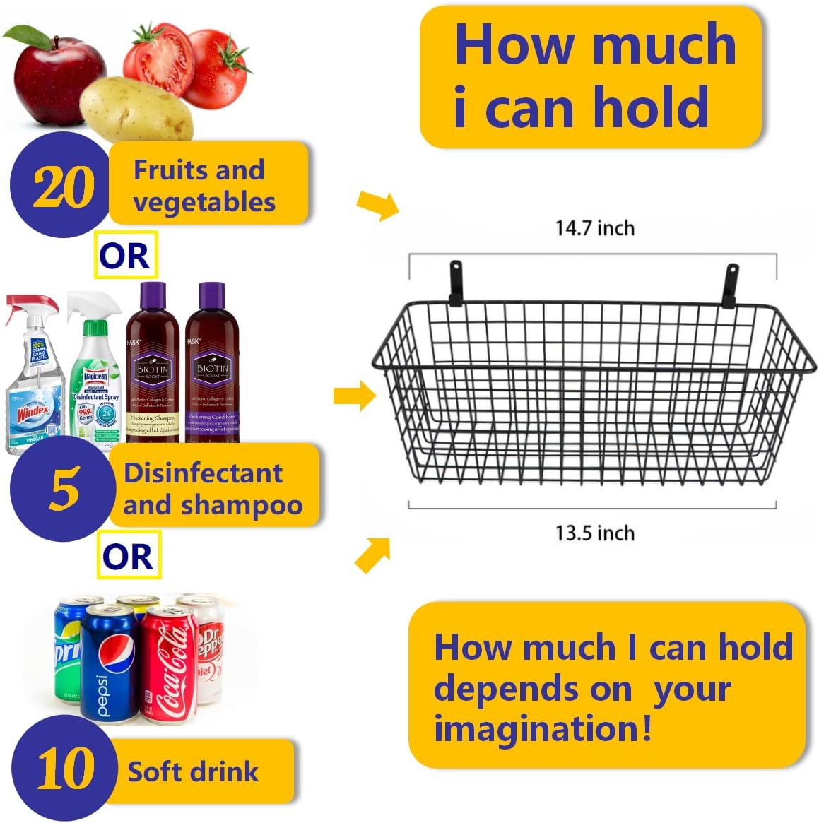 Joben Oligey 3 Set [Extra Large] Hanging Wall Baskets ,Wire Basket For Storage Pantry, Farmhouse Food Storage Kitchen Pantry Laundry Closet Garage RV ,Black