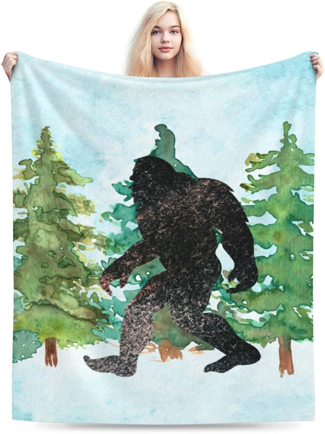 HGOD DESIGNS Sasquatch Watercolor Flannel Fleece Bed Blanket Throw Blanket Lightweight Cozy Plush Blanket for Bedroom Living Rooms Sofa Couch 40"x50"