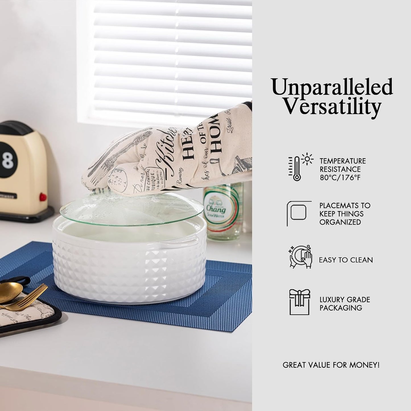 Placemats Set of 8 - Easy Clean Woven Vinyl Placemats for Dining Table, Indoor/Outdoor Place Mats, Washable PVC Table Mats（Navy Cube）