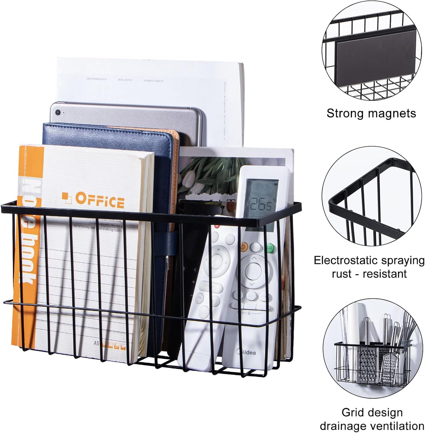 dedoot Magnetic Holder Locker 11"x 3.9"x 5.9" Strong Magnetic Black Mesh Holder Magnetic Basket Organizer Shelf Rack for Whiteboard,Fridge, Sponge, Recipe, Beverage,Refrigerator,Office File Foil